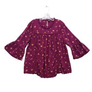 Old Navy‎ Floral Peasant Top Bell Sleeve Blouse Ruffle Neckline Purple L